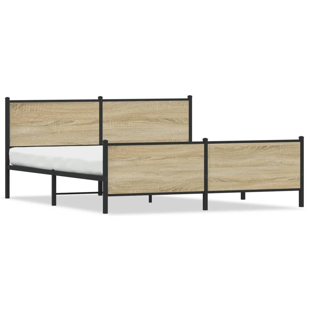 vidaXL Metallbett ohne Matratze Sonoma-Eiche 180x200 cm