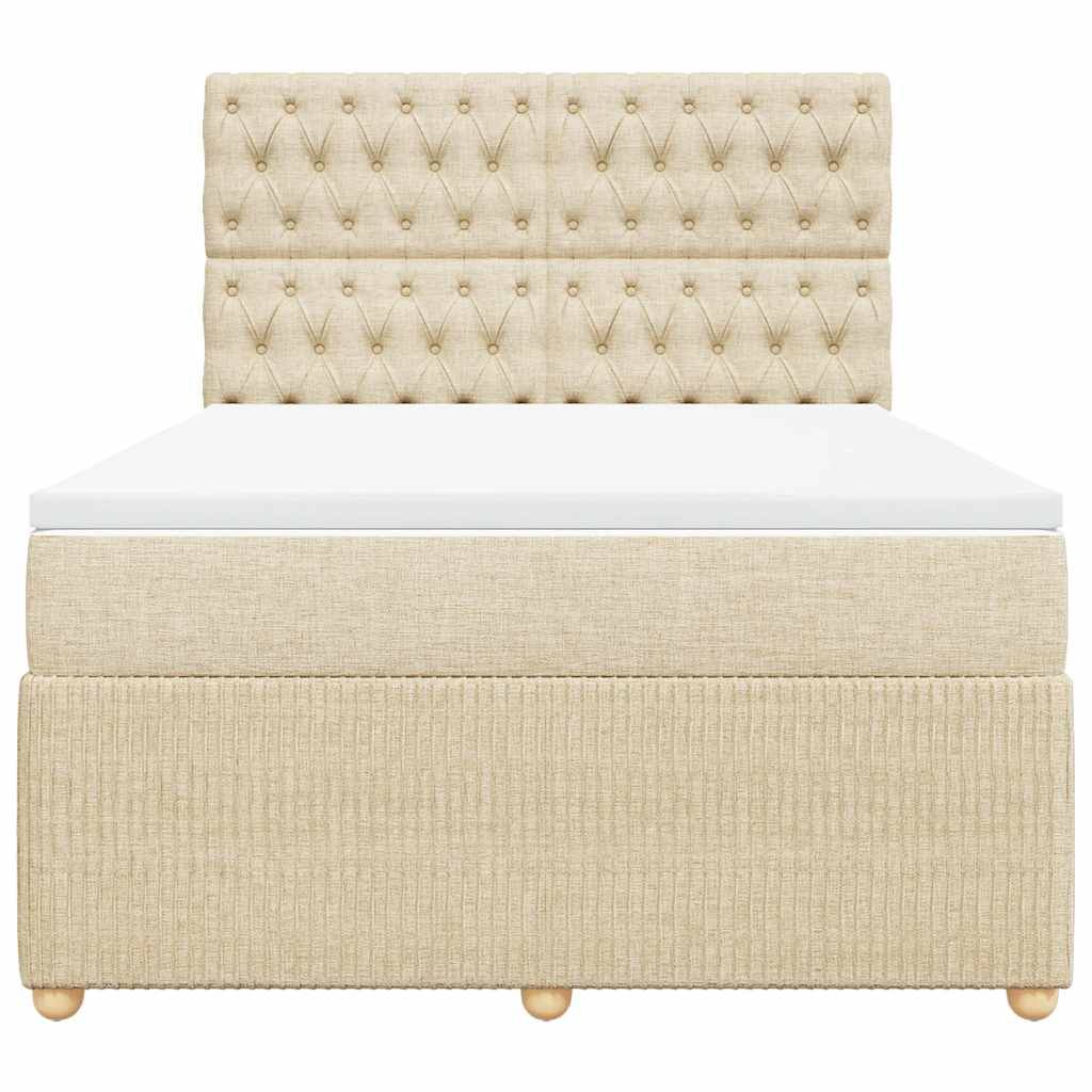vidaXL Boxspringbett mit Matratze Creme 140x190 cm Stoff