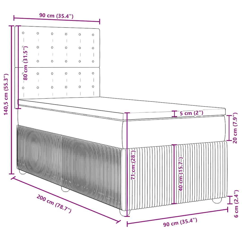 vidaXL Boxspringbett mit Matratze Blau 90x200 cm Samt