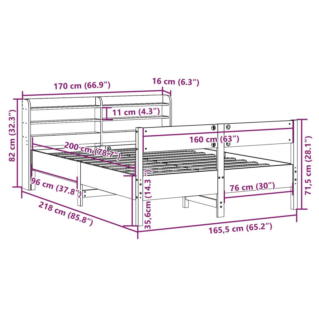 vidaXL Massivholzbett ohne Matratze Weiß 160x200 Kiefernholz