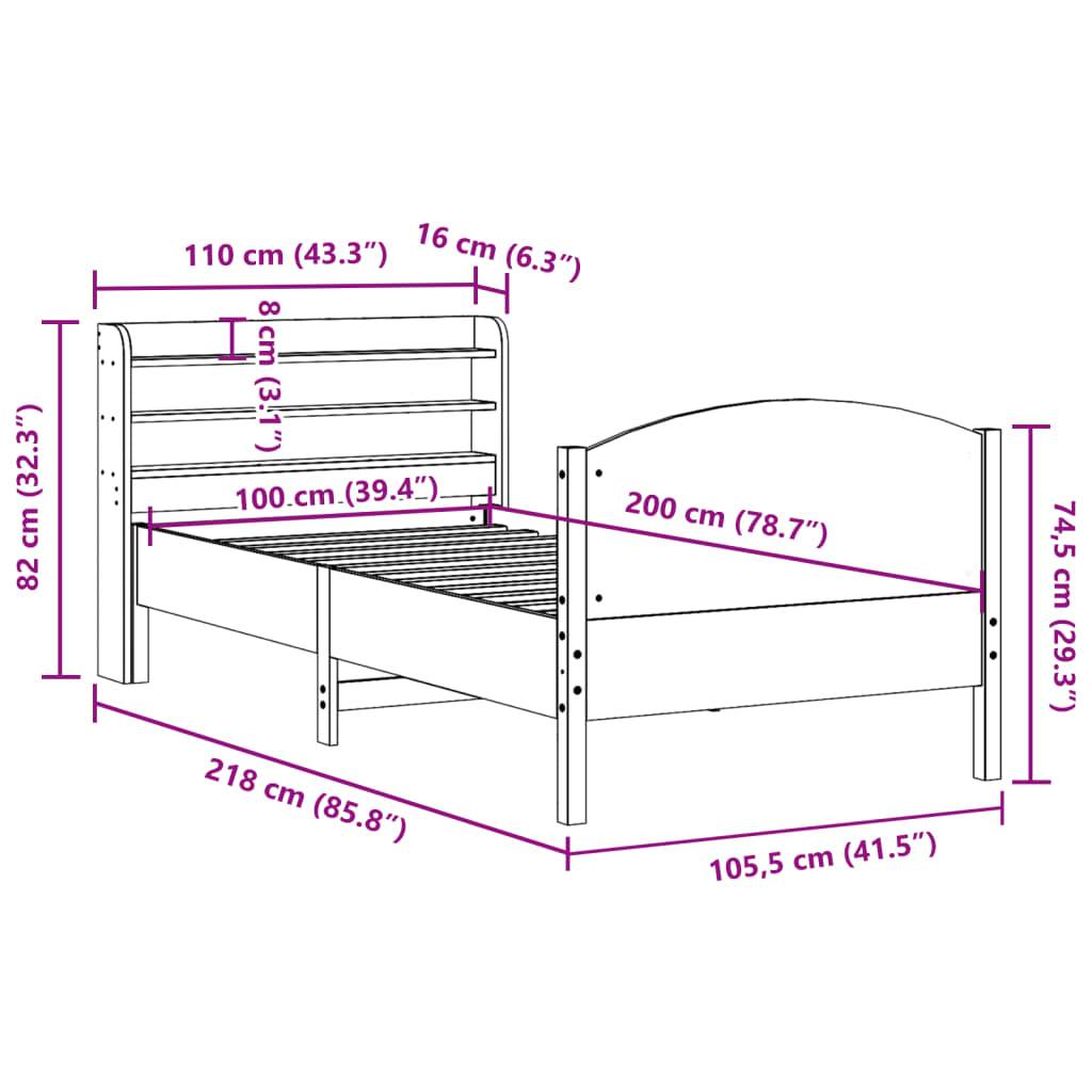 vidaXL Massivholzbett ohne Matratze Wachsbraun 100x200 Kiefernholz