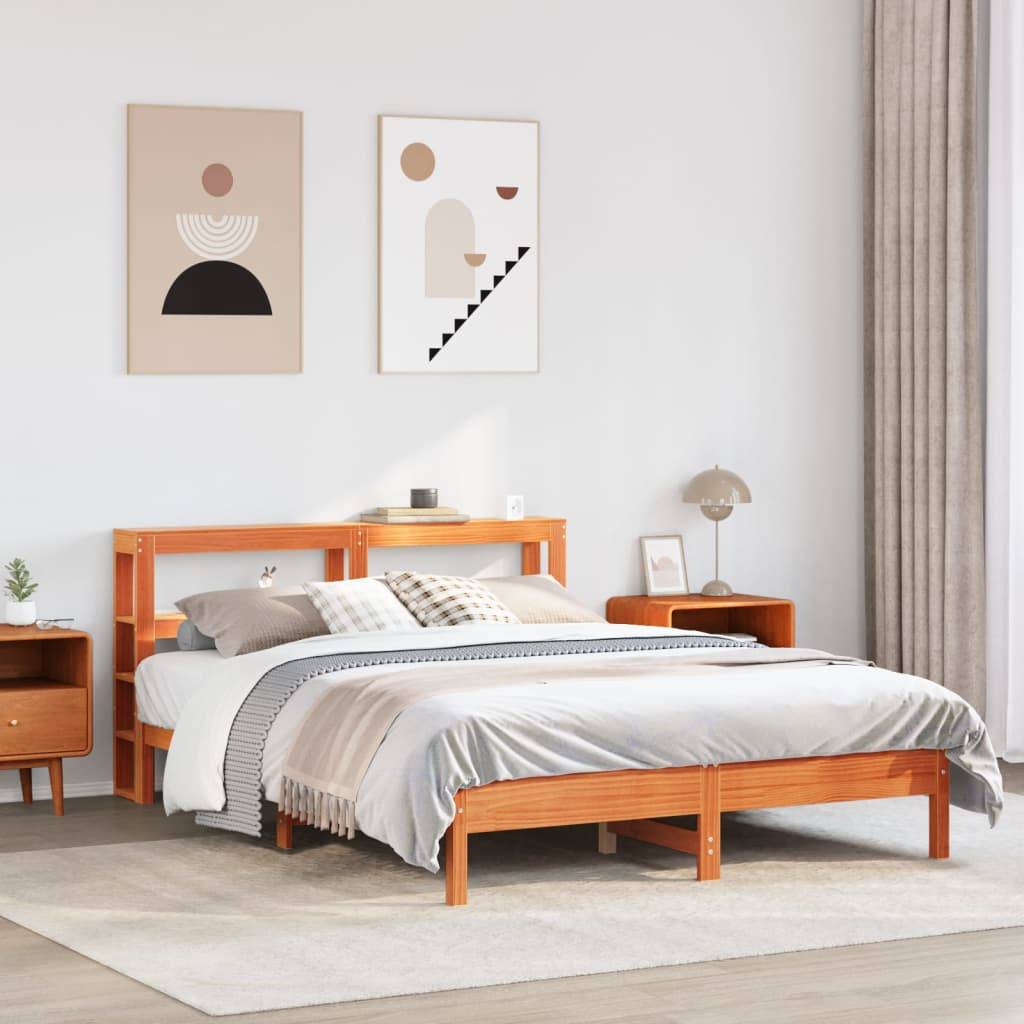 vidaXL Massivholzbett ohne Matratze Wachsbraun 140x190 cm Kiefernholz