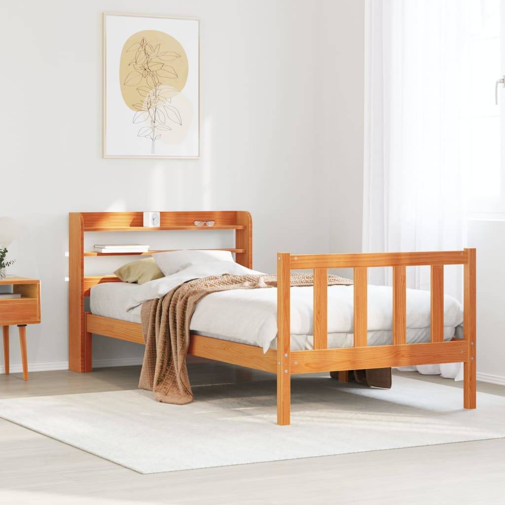 vidaXL Bettgestell mit Kopfteil ohne Matratze Wachsbraun 100x200 cm