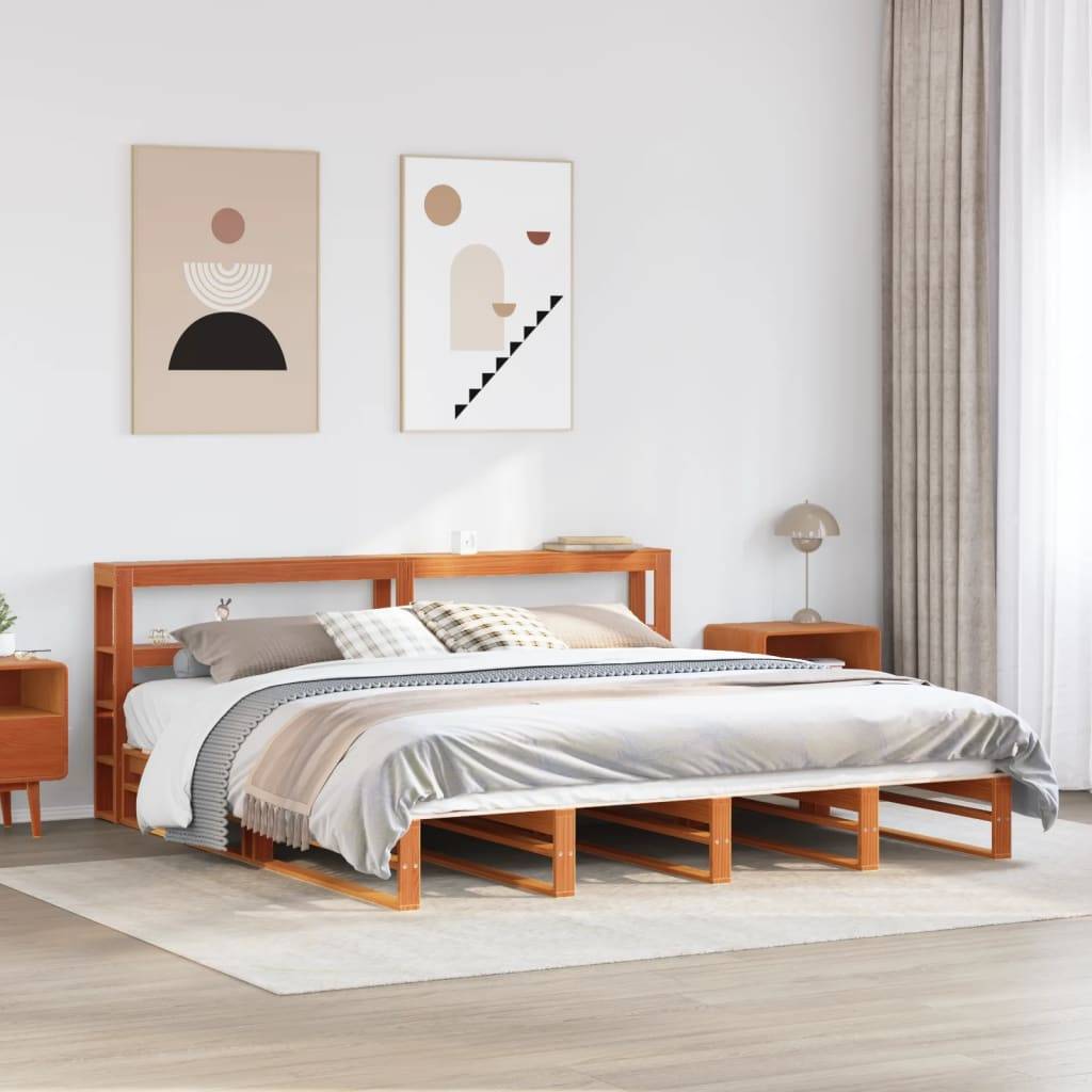 vidaXL Massivholzbett ohne Matratze Wachsbraun 180x200 Kiefernholz