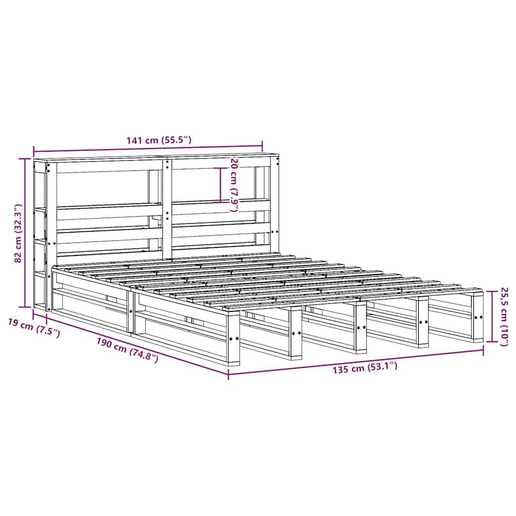 vidaXL Massivholzbett ohne Matratze Wachsbraun 135x190 cm Kiefernholz