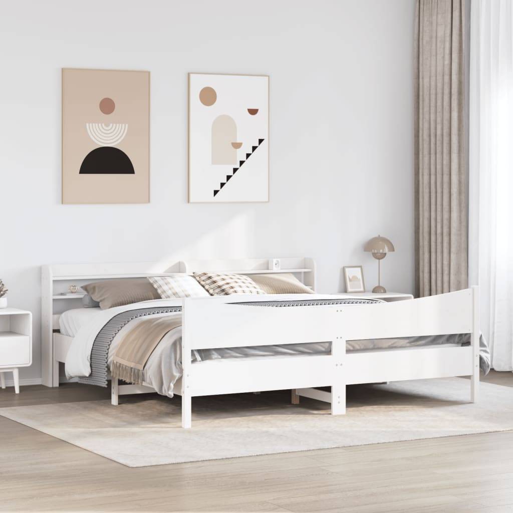 vidaXL Massivholzbett mit Kopfteil Weiß 180x200 cm Kiefer
