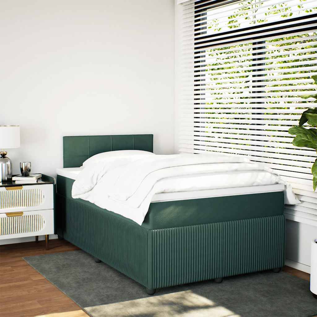 vidaXL Boxspringbett mit Matratze Dunkelgrün 120x190 cm Samt