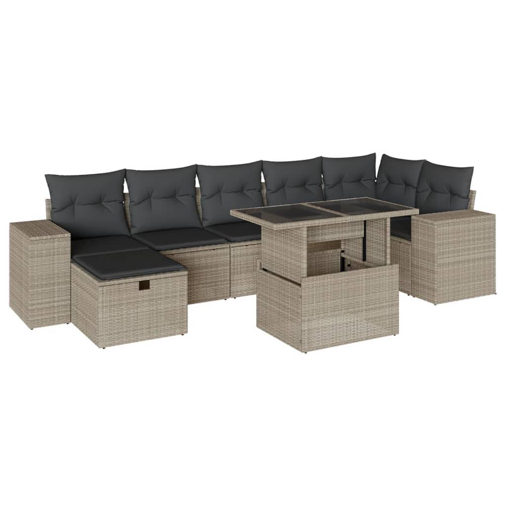 vidaXL 8-tlg. Garten-Sofagarnitur mit Kissen Hellgrau Poly Rattan