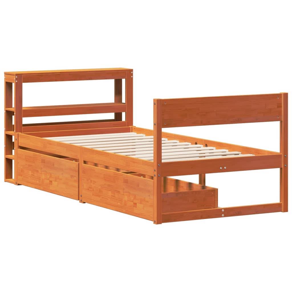 vidaXL Massivholzbett ohne Matratze Wachsbraun 75x190 cm Kiefernholz