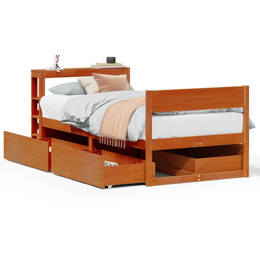 vidaXL Massivholzbett ohne Matratze Wachsbraun 75x190 cm Kiefernholz