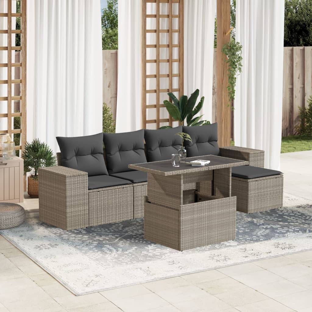 vidaXL 6-tlg. Garten-Sofagarnitur mit Kissen Hellgrau Poly Rattan
