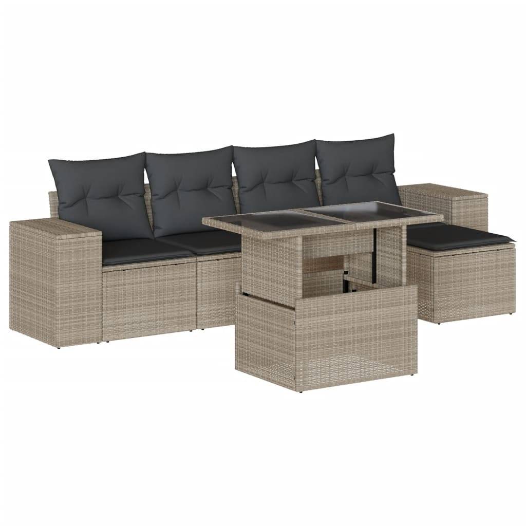 vidaXL 6-tlg. Garten-Sofagarnitur mit Kissen Hellgrau Poly Rattan