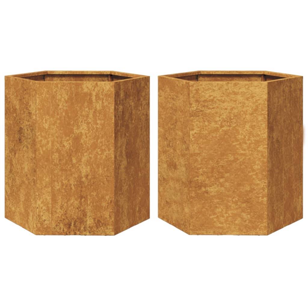 vidaXL Pflanzkübel 2 Stk. Sechseckig 46x40x45 cm Wetterfester Stahl