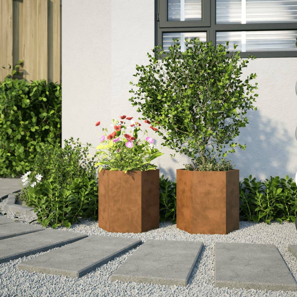 vidaXL Pflanzkübel 2 Stk. Sechseckig 46x40x45 cm Wetterfester Stahl