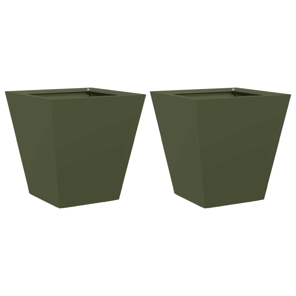 vidaXL Pflanzkübel 2 Stk. Olivgrün 30x30x30 Stahl