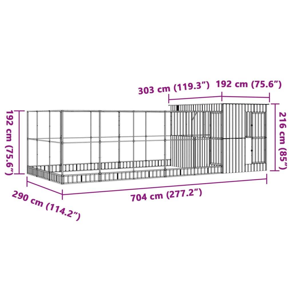 vidaXL Voliere mit Erweiterung Silbern 704x303x216 cm Stahl