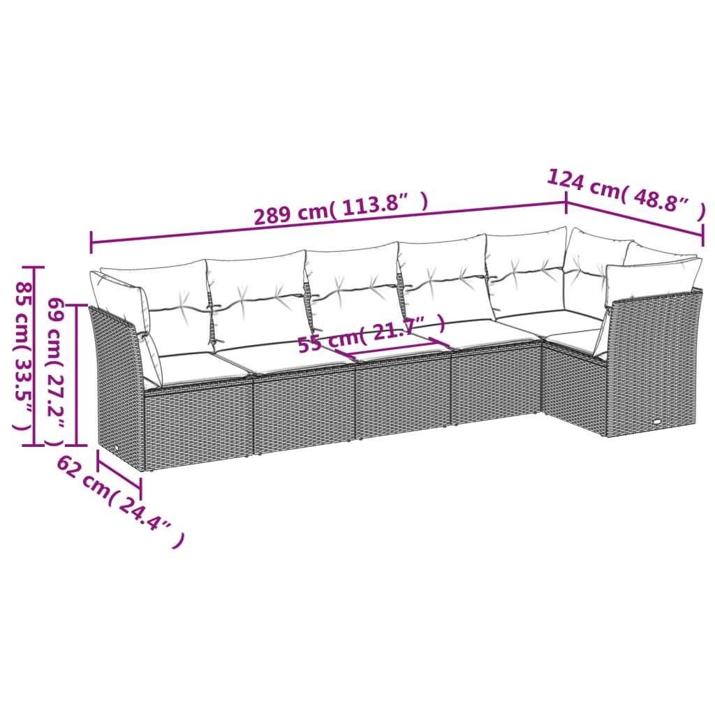 vidaXL 6-tlg. Garten-Sofagarnitur mit Kissen Hellgrau Poly Rattan
