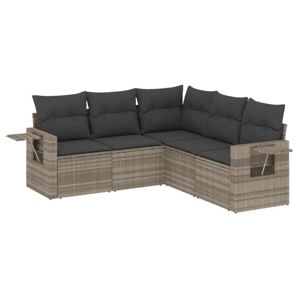 vidaXL 5-tlg. Garten-Sofagarnitur mit Kissen Hellgrau Poly Rattan