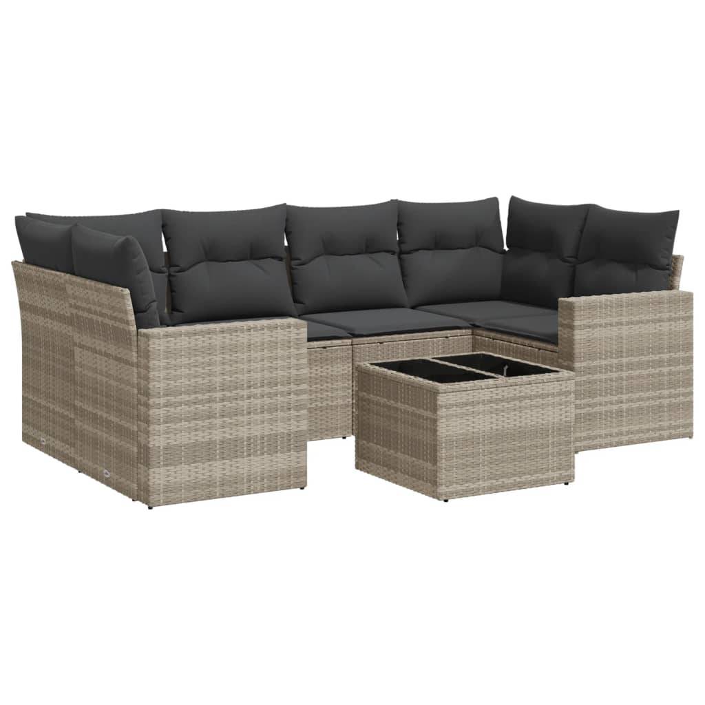 vidaXL 7-tlg. Garten-Sofagarnitur mit Kissen Hellgrau Poly Rattan