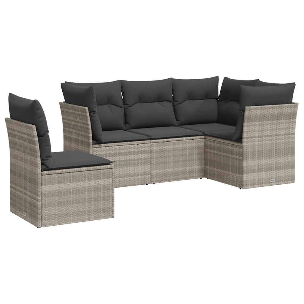 vidaXL 5-tlg. Garten-Sofagarnitur mit Kissen Hellgrau Poly Rattan