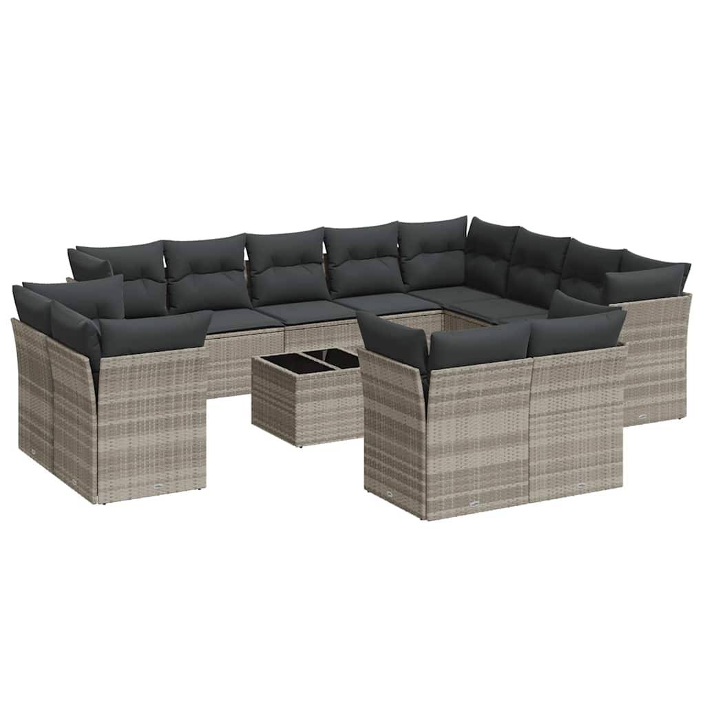 vidaXL 13-tlg. Garten-Sofagarnitur mit Kissen Hellgrau Poly Rattan