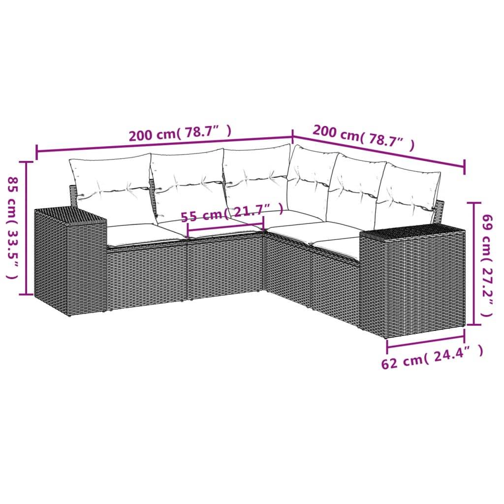 vidaXL 5-tlg. Garten-Sofagarnitur mit Kissen Hellgrau Poly Rattan