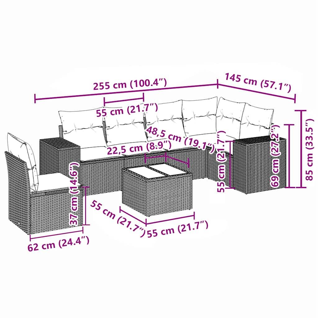 vidaXL 7-tlg. Garten-Sofagarnitur mit Kissen Hellgrau Poly Rattan