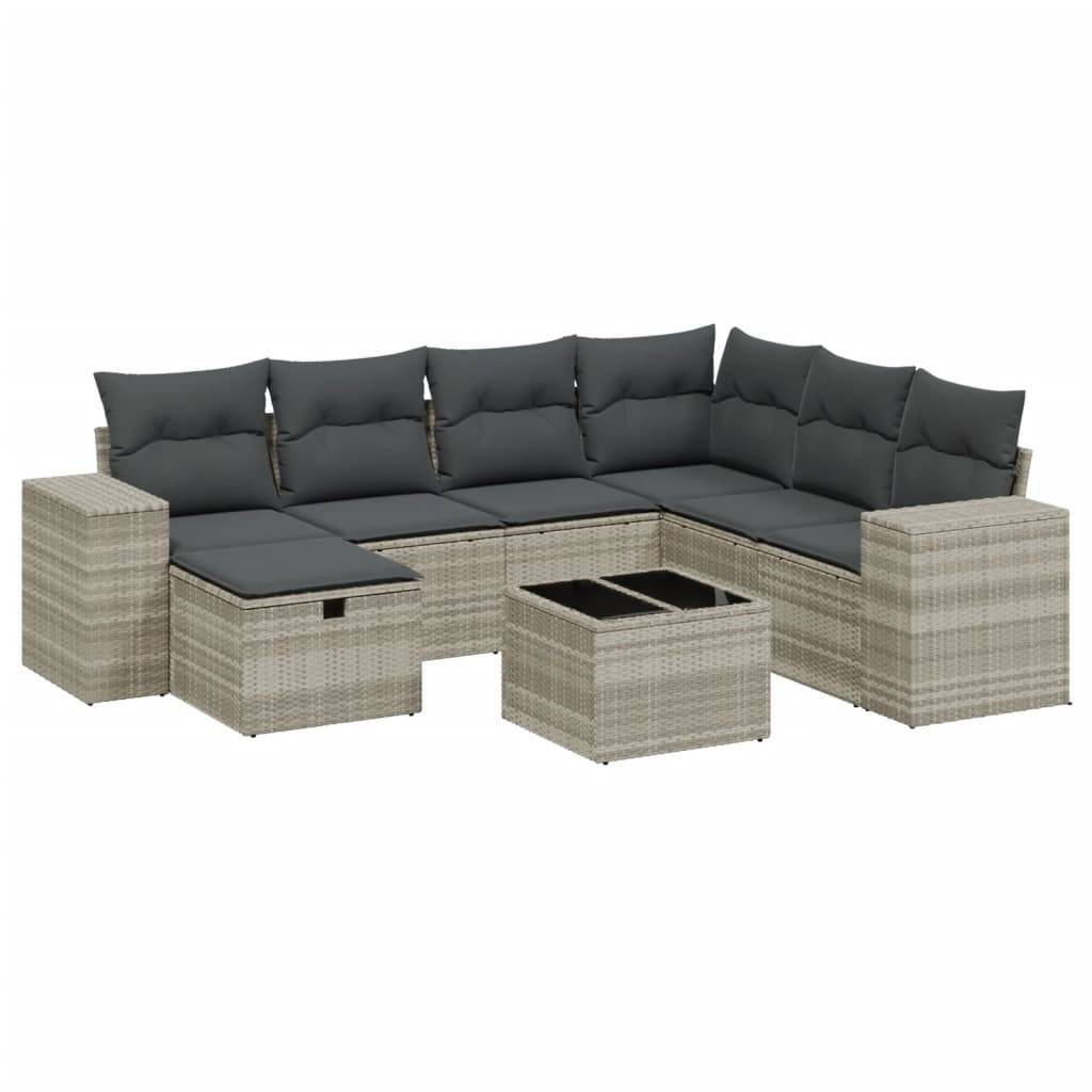 vidaXL 8-tlg. Garten-Sofagarnitur mit Kissen Hellgrau Poly Rattan