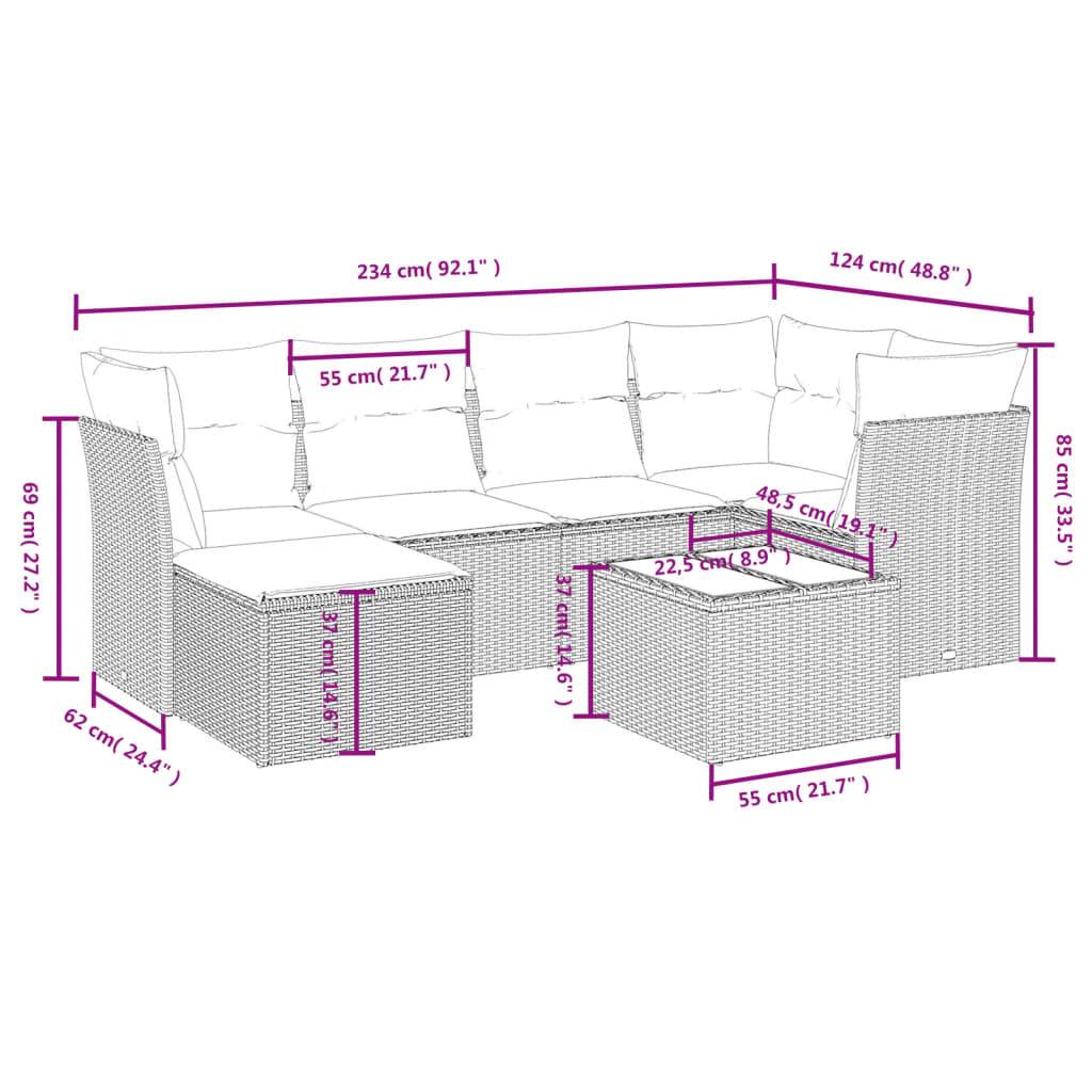vidaXL 7-tlg. Garten-Sofagarnitur mit Kissen Beige Poly Rattan