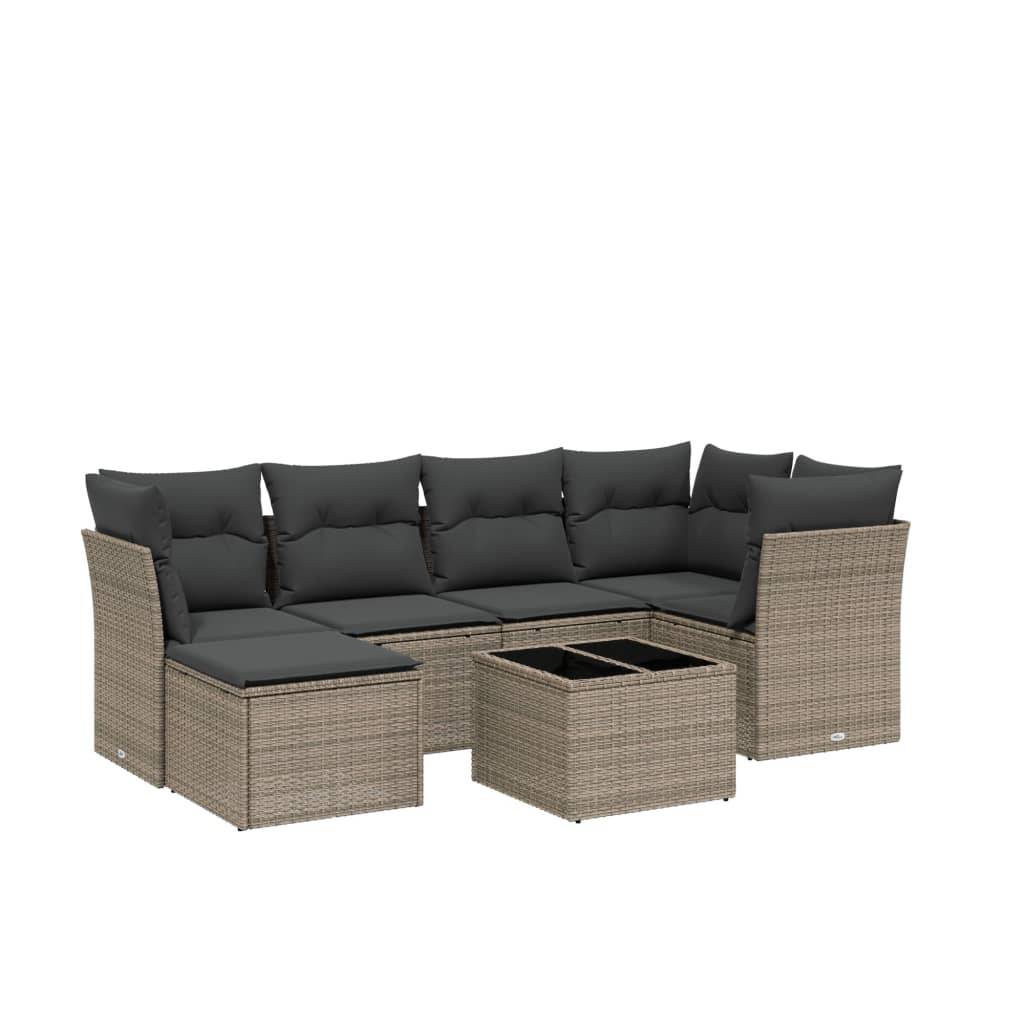 vidaXL 7-tlg. Garten-Sofagarnitur mit Kissen Hellgrau Poly Rattan