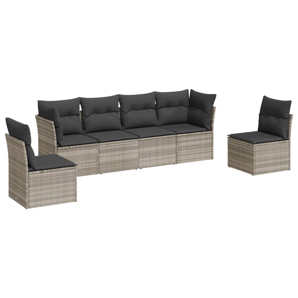 vidaXL 6-tlg. Garten-Sofagarnitur mit Kissen Hellgrau Poly Rattan