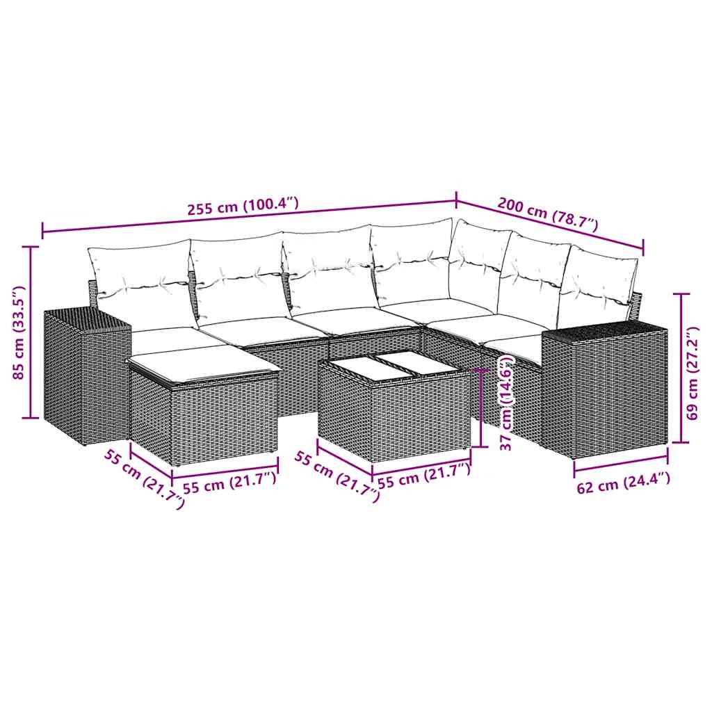 vidaXL 8-tlg. Garten-Sofagarnitur mit Kissen Hellgrau Poly Rattan