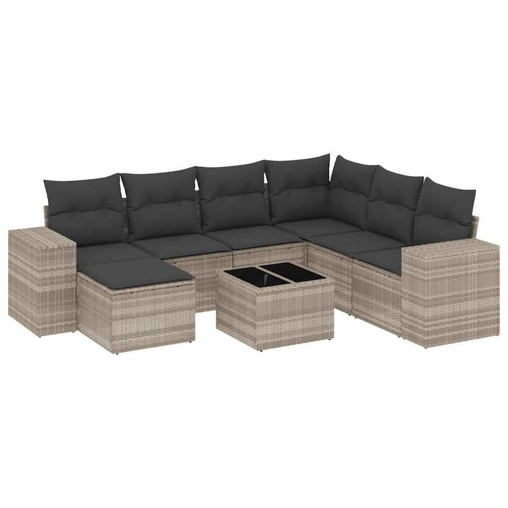 vidaXL 8-tlg. Garten-Sofagarnitur mit Kissen Hellgrau Poly Rattan