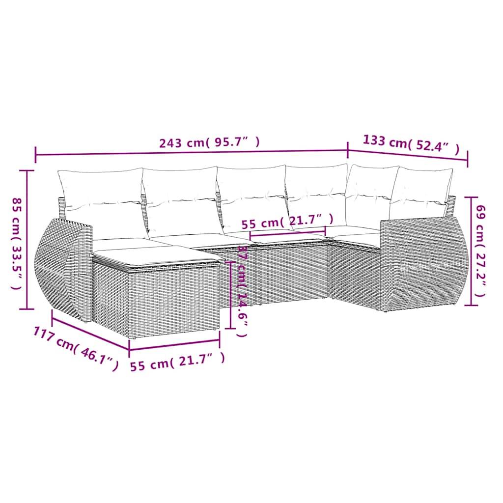 vidaXL 6-tlg. Garten-Sofagarnitur mit Kissen Hellgrau Poly Rattan