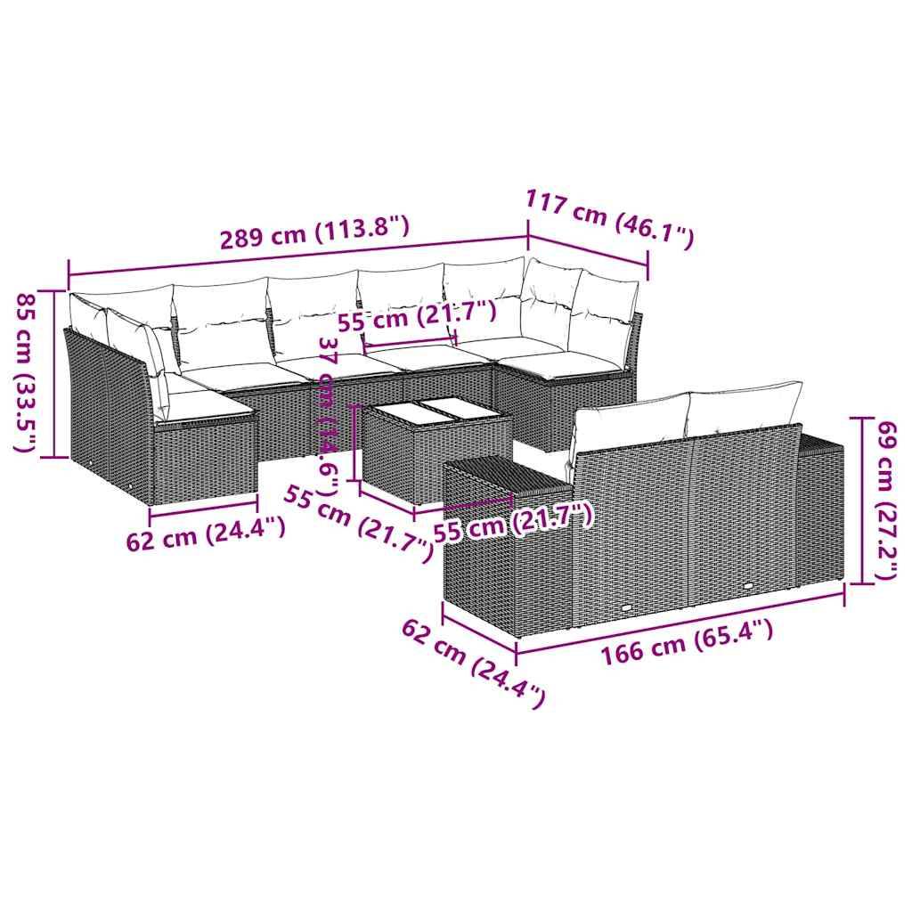 vidaXL 10-tlg. Garten-Sofagarnitur mit Kissen Hellgrau Poly Rattan