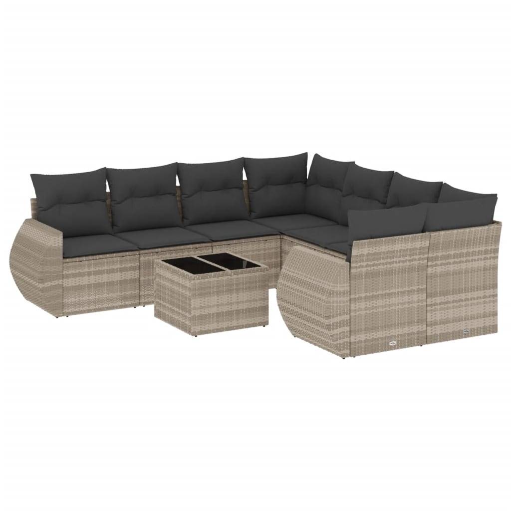 vidaXL 9-tlg. Garten-Sofagarnitur mit Kissen Hellgrau Poly Rattan