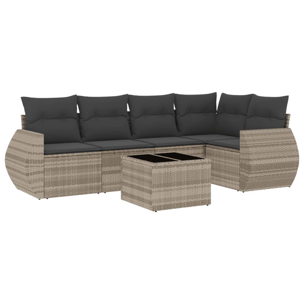 vidaXL 6-tlg. Garten-Sofagarnitur mit Kissen Hellgrau Poly Rattan