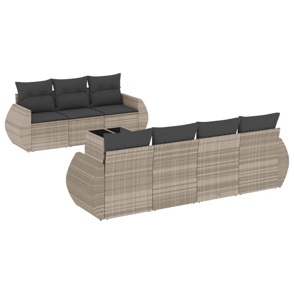 vidaXL 8-tlg. Garten-Sofagarnitur mit Kissen Hellgrau Poly Rattan