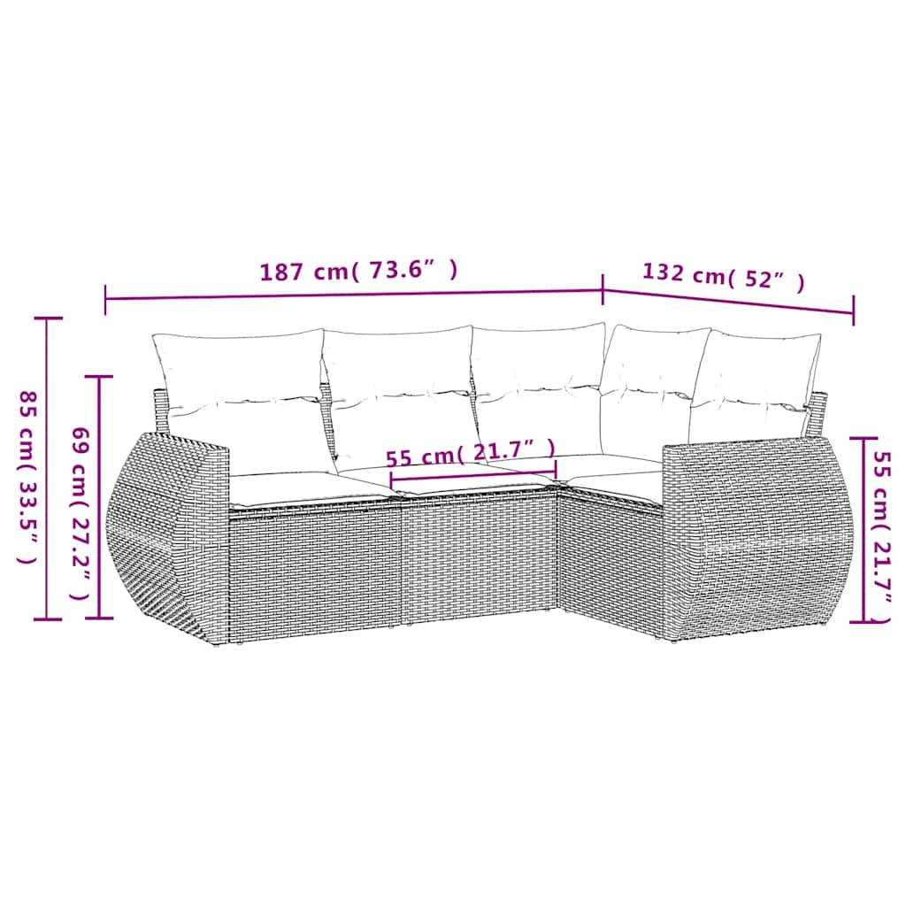 vidaXL 4-tlg. Garten-Sofagarnitur mit Kissen Hellgrau Poly Rattan
