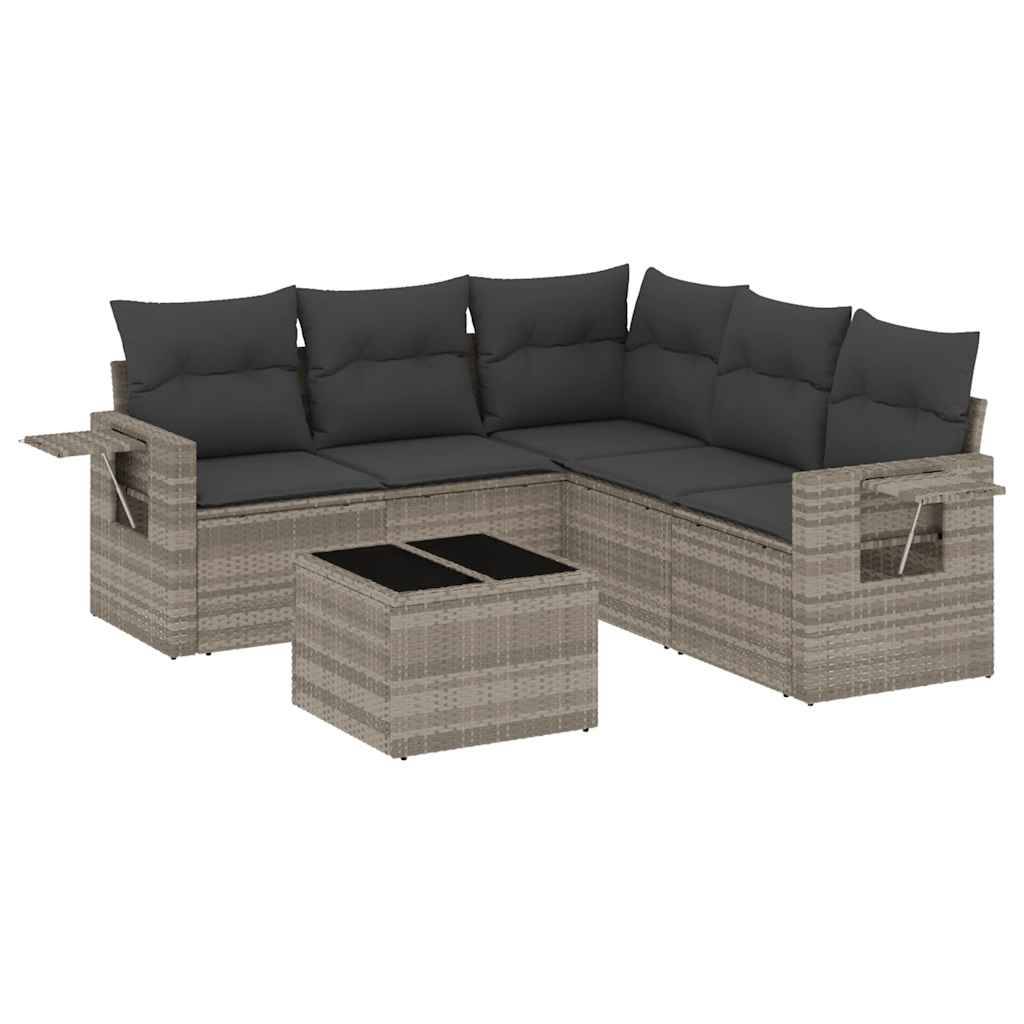 vidaXL 6-tlg. Garten-Sofagarnitur mit Kissen Hellgrau Poly Rattan