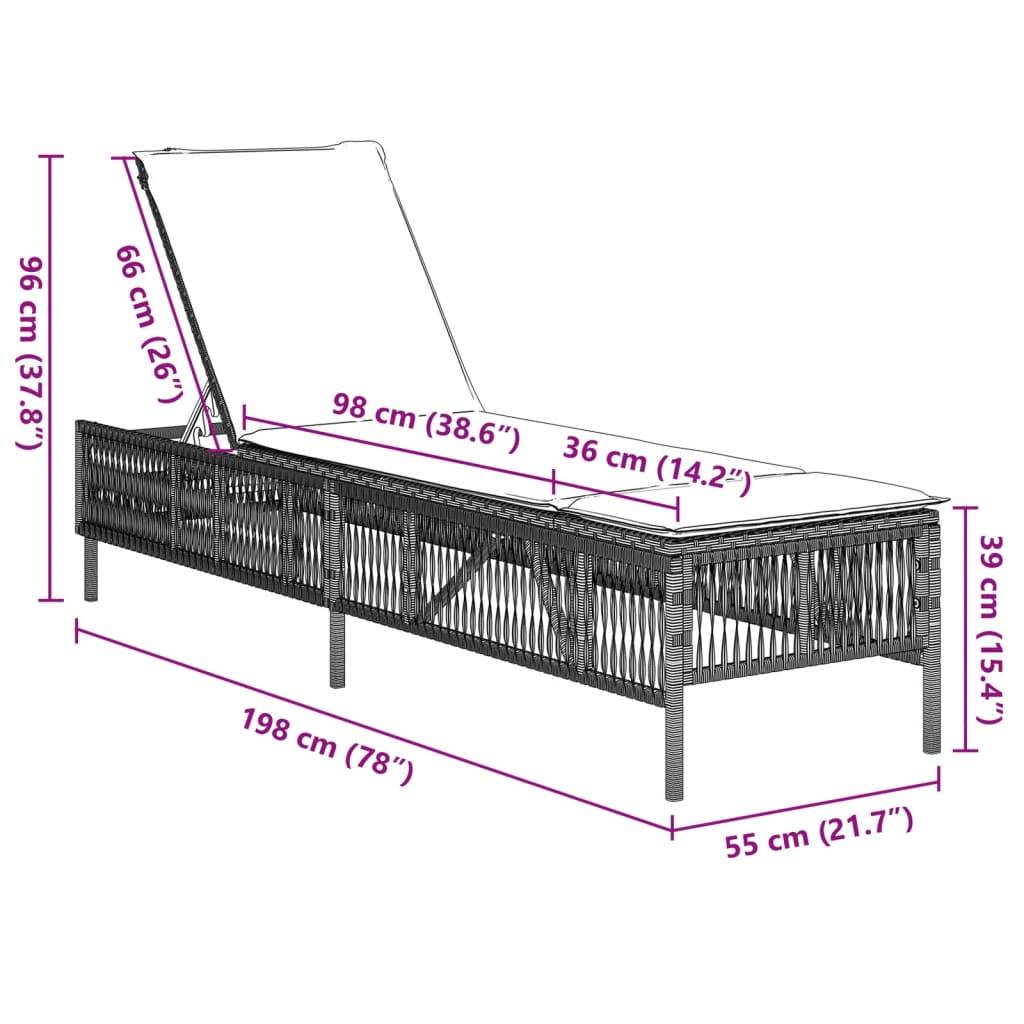 vidaXL Sonnenliege mit Auflage Hellgrau Poly Rattan
