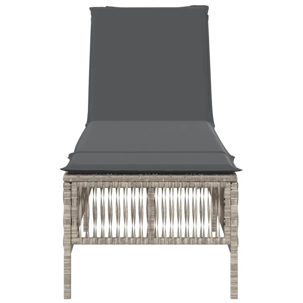 vidaXL Sonnenliege mit Auflage Hellgrau Poly Rattan