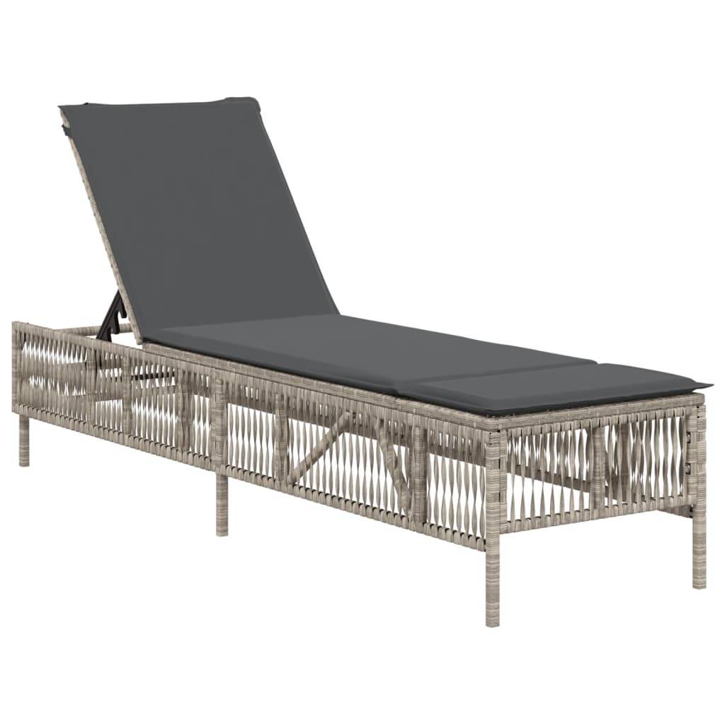 vidaXL Sonnenliege mit Auflage Hellgrau Poly Rattan