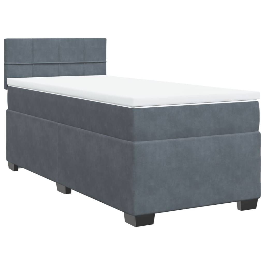 vidaXL Boxspringbett mit Matratze Dunkelgrau 90x200 cm Samt