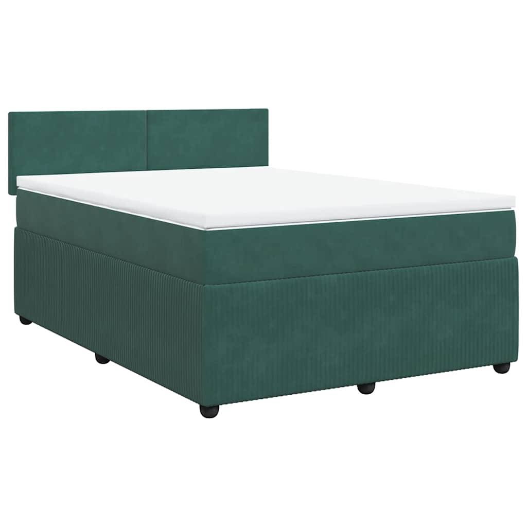 vidaXL Boxspringbett mit Matratze Dunkelgrün 140x200 cm Samt