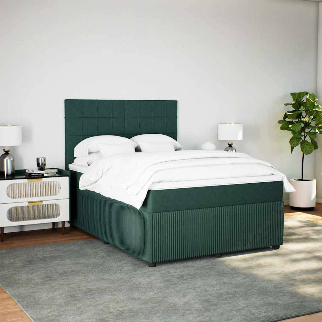 vidaXL Boxspringbett mit Matratze Dunkelgrün 140x200 cm Samt