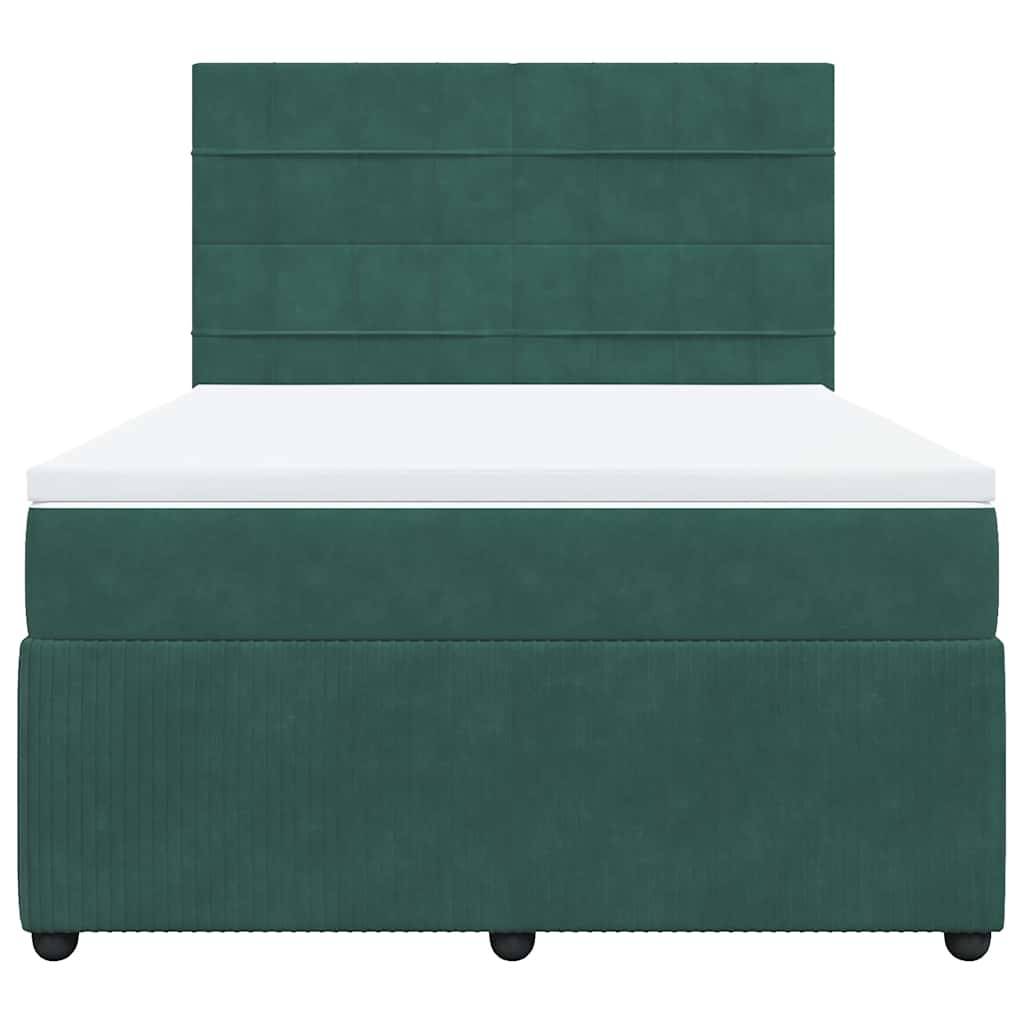vidaXL Boxspringbett mit Matratze Dunkelgrün 140x200 cm Samt