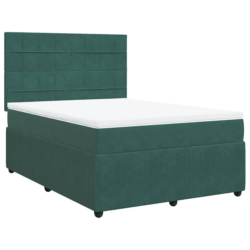 vidaXL Boxspringbett mit Matratze Dunkelgrün 140x200 cm Samt