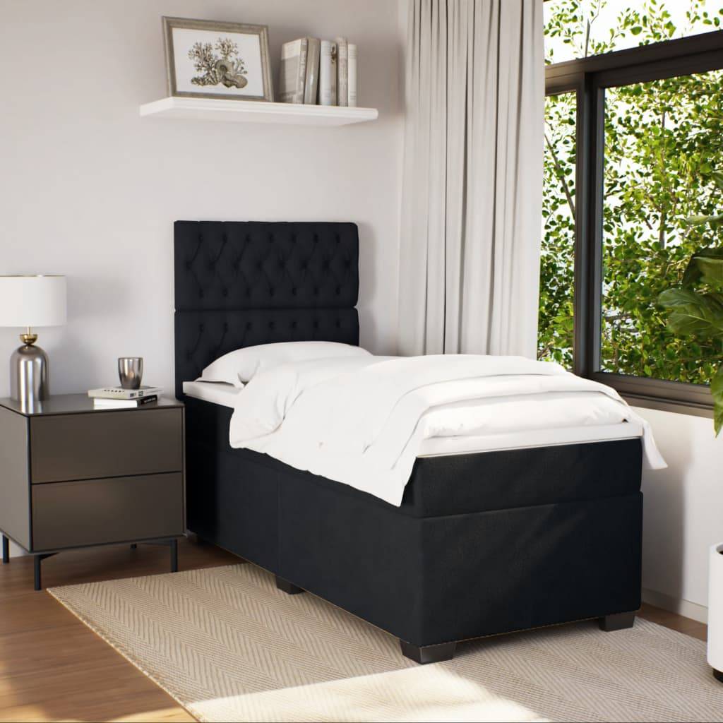 vidaXL Boxspringbett mit Matratze Schwarz 90x200 cm Samt