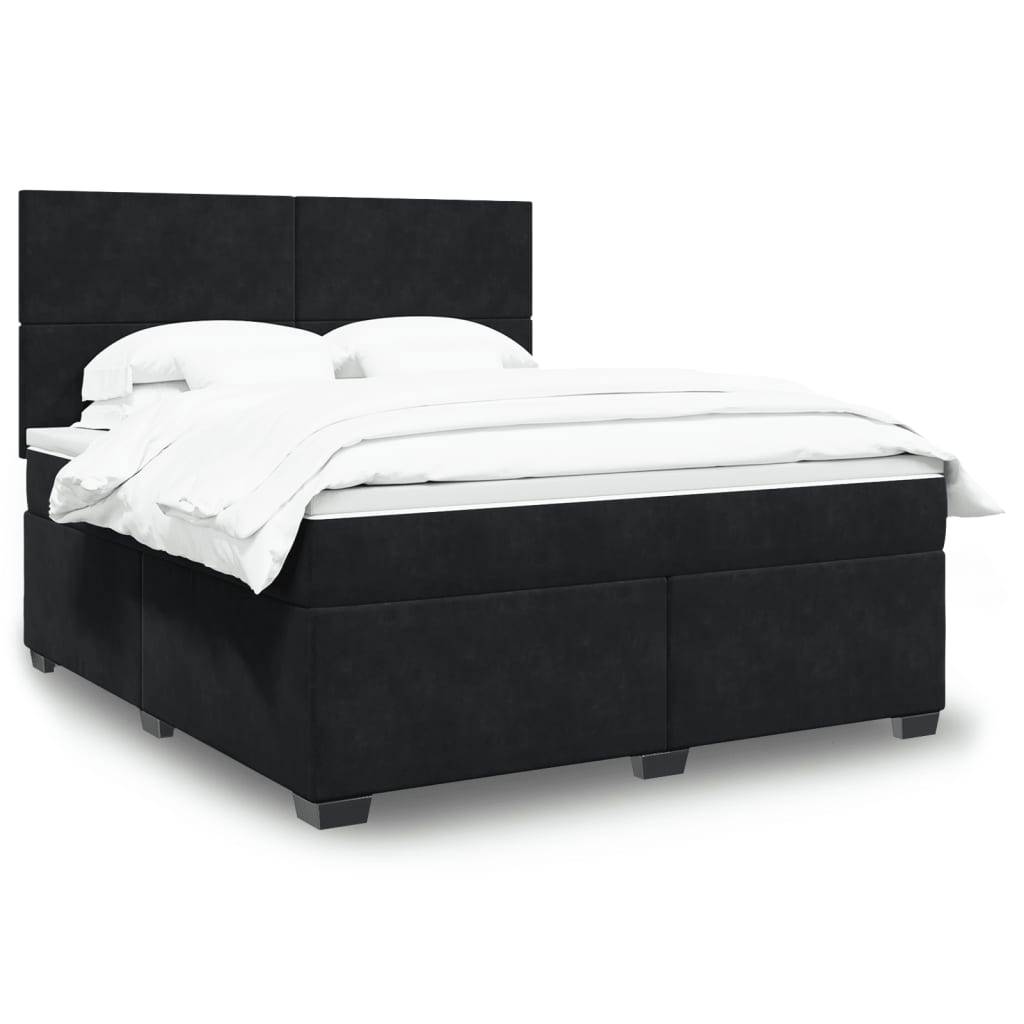 vidaXL Boxspringbett mit Matratze Schwarz 180x200 cm Samt